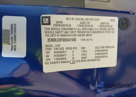 2006 Chevrolet Equinox Lt from USA, damaged, VIN 2CNDL63F866022366